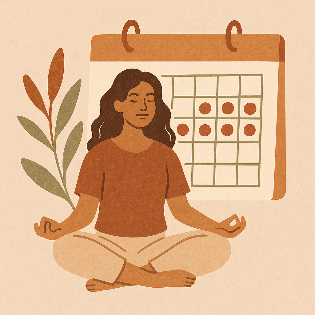Boho illustration of a woman tracking her cycle
